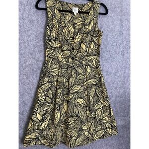 Anthropologie Weston Wear Yellow Black Emerging Leaves Sleeveless Dress Size 4